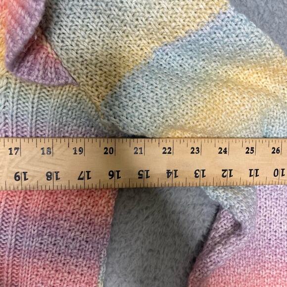 Loft Ann Taylor rainbow cable knit sweater ruffle shoulder winter colorful L - Picture 7 of 7